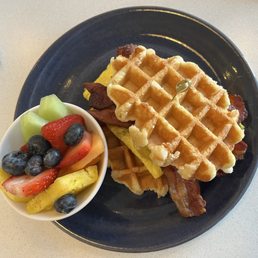 Breakfast sandwich on a waffle bun! Breakfast sandwich on a waffle bun!