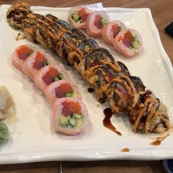 Sansu - Sunrise rolls on the side and champagne roll in the middle - Sushi Bars Near Me - East Lansing, Michigan Sansu - Sunrise rolls on the side and champagne roll in the middle - Sushi Bars Near Me - East Lansing, Michigan