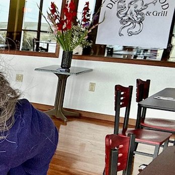 Dijon Seafood and Grill - such a cute logo - Seafood Near Me - Fort Bragg, California