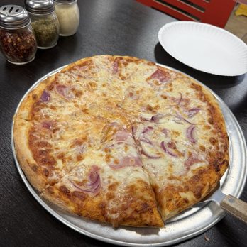 Pina's Pizza - Small Cheese with Ham and Onions - Pizza Near Me - Miami, Florida Pina's Pizza - Small Cheese with Ham and Onions - Pizza Near Me - Miami, Florida