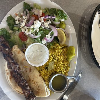 Gyros Mediterranean - A Greek salad, lamb kabob, and rice - Greek Near Me - Albuquerque, New Mexico