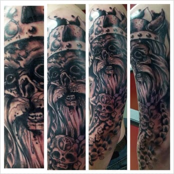 Black Kat Tattoo - The Viking sleeve done by Jay Mean. This photo was taken after first session. Check back later for more photos - Tattoo Near Me - Clarksville, Tennessee Black Kat Tattoo - The Viking sleeve done by Jay Mean. This photo was taken after first session. Check back later for more photos - Tattoo Near Me - Clarksville, Tennessee