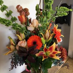 The Enchanted Florist - Fall bouquet with lilies, roses, bells of Ireland! Thank you Enchanted Florist!