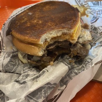 Meltwich Food Co - Philly Cheesesteak Grilled cheese buns, mushrooms, onions, sauces - Burgers Near Me - Surrey, British Columbia Meltwich Food Co - Philly Cheesesteak Grilled cheese buns, mushrooms, onions, sauces - Burgers Near Me - Surrey, British Columbia