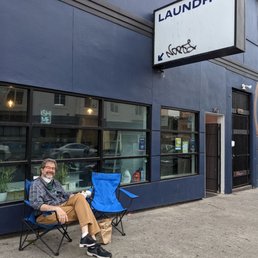 We are a couple of seniors waiting outside during the dry cycle