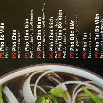 Pho Pasteur 3 - A menu features different pho noodle soup dishes, each with a number, name, and description, including beef and seafood options. - Vietnamese Near Me - Lancaster, Pennsylvania