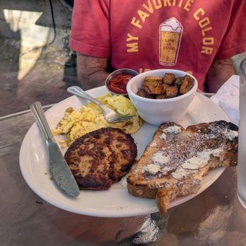 Cafe Passe - Scrambled eggs, patty sausage. Toast, potatoes - Cafes Near Me - Tucson, Arizona