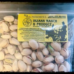 Inzana Ranch & Produce - Pistachio 1/2 lb. no salt $6./ I already ate 1/2 of a bag before taking this photo. So good!