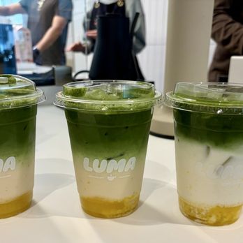 Luma Coffee Lounge - From left to right: 2X Mango Matcha Latte (100% ice, Oat milk) and Mango Matcha Latte (Less Ice, Whole milk) - Cafes Near Me - Redwood City, California Luma Coffee Lounge - From left to right: 2X Mango Matcha Latte (100% ice, Oat milk) and Mango Matcha Latte (Less Ice, Whole milk) - Cafes Near Me - Redwood City, California