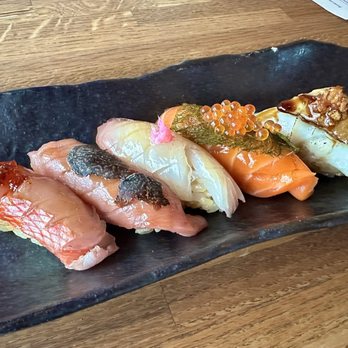 Yujo Umi - Kinmedal, otoro - miyazaki, shima aji, king salmon, and amaebi - hotate - Japanese Near Me - Frisco, Texas Yujo Umi - Kinmedal, otoro - miyazaki, shima aji, king salmon, and amaebi - hotate - Japanese Near Me - Frisco, Texas