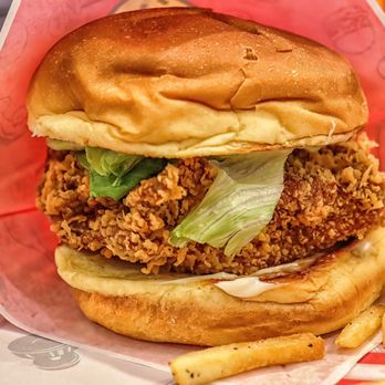 Macho Burger - a chicken sandwich with lettuce and french fries - Burgers Near Me - San Gabriel, California Macho Burger - a chicken sandwich with lettuce and french fries - Burgers Near Me - San Gabriel, California