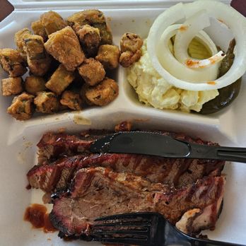 RJ BBQ - Brisket plate (I already ate a slice!) - Barbeque Near Me - San Angelo, Texas