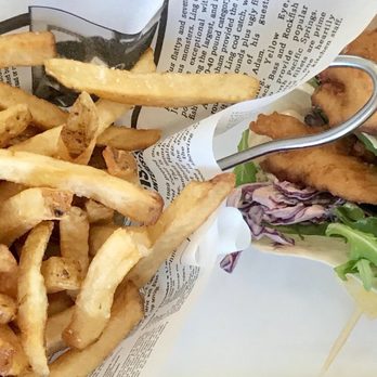 Oh My Cod! - Fish tacos with fries. - Seafood Near Me - Mahone Bay, Nova Scotia