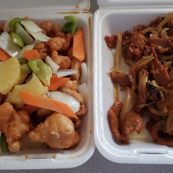 Hanmi - Left - sweet and sour chicken Right - Mongolian beef - Korean Near Me - Albuquerque, New Mexico