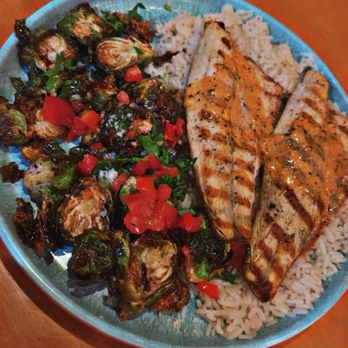 California Fish Grill - BARRAMUNDI (ASIAN SEA BASS) and BRUSSELS SPROUTS (BALSAMIC GLAZED) - Seafood Near Me - Irvine, California California Fish Grill - BARRAMUNDI (ASIAN SEA BASS) and BRUSSELS SPROUTS (BALSAMIC GLAZED) - Seafood Near Me - Irvine, California