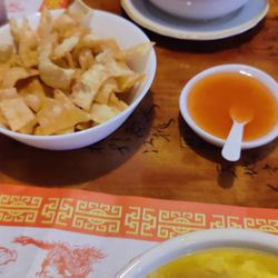 Noodles and duck sauce for a snack/app.