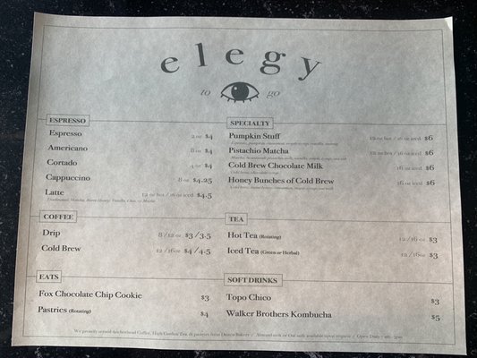 Menu photo 7 Elegy Coffee Nashville, TN Menu photo 7 Elegy Coffee Nashville, TN