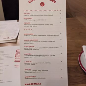 Corzetti - Drink Menu December 2023 - Wine Bars Near Me - San Francisco, California