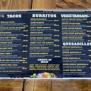 Chuy's Fiestas - Menu (1/2) - Mexican Near Me - San Francisco, California