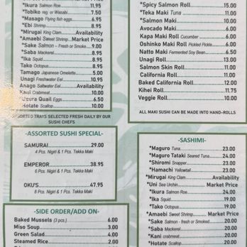 Oku’s Sushi - Menu - Sushi Bars Near Me - Kihei, Hawaii