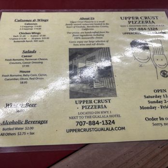 Upper Crust Pizzeria - Menu 6/26 - Pizza Near Me - Gualala, California Upper Crust Pizzeria - Menu 6/26 - Pizza Near Me - Gualala, California