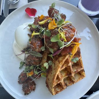Lele Cake - gruyère waffles w/ sundried tomatoes and soft egg - Coffee & Tea Near Me - Los Gatos, California