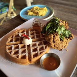 Butterfly Pea Cafe - Lemongrass chicken and waffles with hot syrup *chefs kiss*