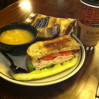 Corner Bakery - Chicken noodle soup because I was sick. Half sandwich half soup combo with tea. - Sandwiches Near Me - Los Angeles, California