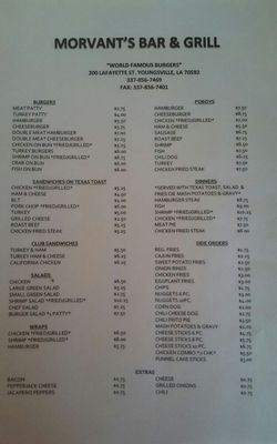 Menu photo 4 Morvant's Bar & Grill Youngsville, LA