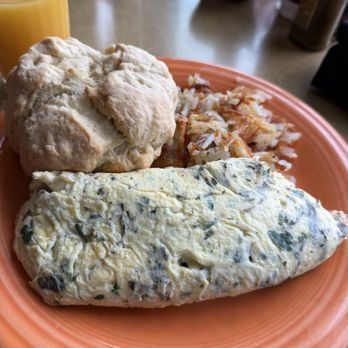Geraldine's Counter - Herb goat cheese omelette, side biscuit and hash browns - American Near Me - Seattle, Washington
