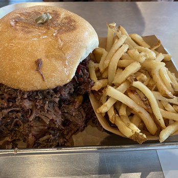 Heim Barbecue - Brisket sandwich and fries - Barbeque Near Me - Dallas, Texas