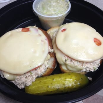 Landmark Diner - Tuna melt on sourdough with Swiss cheese and tomato (comes with a side of pickle and cole slaw) - Diners Near Me - Roslyn, New York Landmark Diner - Tuna melt on sourdough with Swiss cheese and tomato (comes with a side of pickle and cole slaw) - Diners Near Me - Roslyn, New York
