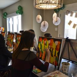 Raw Canvas - Full room setup for a private bachelorette paint party, ideal for groups celebrating together.