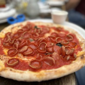 Cornuto Pizzeria - A modified Diavala with no mozzarella to accommodate a dairy allergy - Italian Near Me - Seattle, Washington