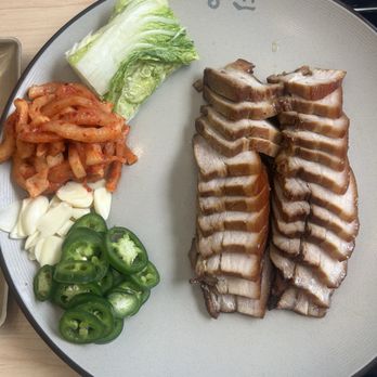 Byung Chun Soondae - pork belly wrap - Korean Near Me - Flushing, New York