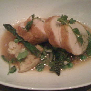 Frances - Organic Chicken with Green Garlic, Spring Vegetable Ragout and Parmesan Pudding - New American Near Me - San Francisco, California Frances - Organic Chicken with Green Garlic, Spring Vegetable Ragout and Parmesan Pudding - New American Near Me - San Francisco, California