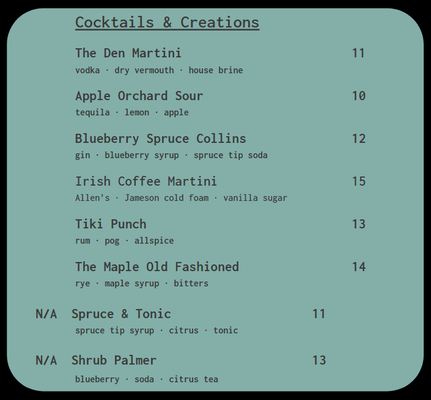 Menu photo 1 Maple Den Mapleton, ME Menu photo 1 Maple Den Mapleton, ME