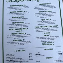 Christopher's Farm Good and Provisions - 10/26/25 - Breakfast menu