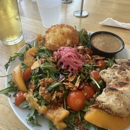 Grilled peach and Burrata with Grilled Chicken. Plus the largest Coors Light ever.