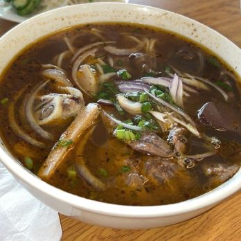 Pho Golden - Regular sized #45 Bun Bo Hue/ Spicy Beef noodle w/ pork patty, sliced beef shank, pork blood, and pork leg - Vietnamese Near Me - Hercules, California Pho Golden - Regular sized #45 Bun Bo Hue/ Spicy Beef noodle w/ pork patty, sliced beef shank, pork blood, and pork leg - Vietnamese Near Me - Hercules, California