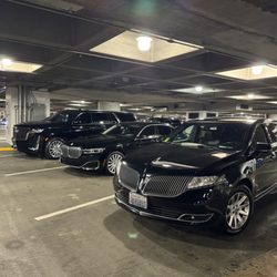 Seattle Platinum Towncars - Fleet of our cars at SeaTac in 2024. Meet and Greet Service for Corporate personnel at SeaTac airport.