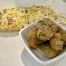 Jimmy's Egg - Meats omelette and fried okra