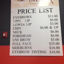 Sid’s Eyebrow Threading - Current price list - as of February/2019