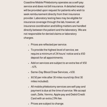 Coastline Mobile Phlebotomy - Mobile Phlebotomy Service list. - Laboratory Testing Near Me Coastline Mobile Phlebotomy - Mobile Phlebotomy Service list. - Laboratory Testing Near Me