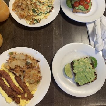 George's - Egg omelette, Bacon, avocado toast, cherry Cherry-Tomato Avocado toast, Home Fries, - American Near Me - New York, New York George's - Egg omelette, Bacon, avocado toast, cherry Cherry-Tomato Avocado toast, Home Fries, - American Near Me - New York, New York