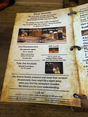 Menu photo 6 Old Castle Restaurant Ruskin, FL
