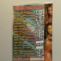 Dominican Doobie Unisex Hair Salon - Price list