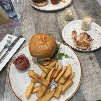 The Aussie Grind - Chick n Brie, fries, side of chicken breast, tartar sauce - Cafes Near Me - Frisco, Texas The Aussie Grind - Chick n Brie, fries, side of chicken breast, tartar sauce - Cafes Near Me - Frisco, Texas