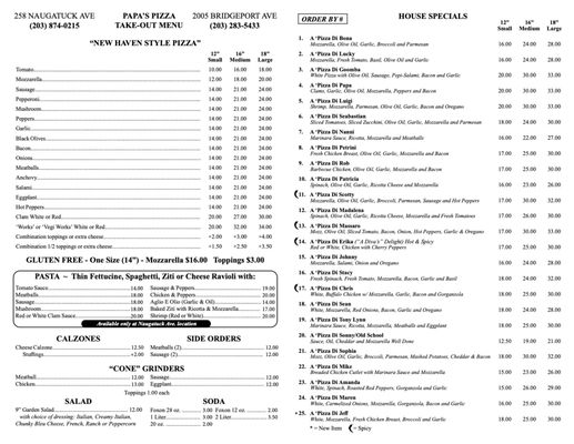 Menu photo 1 Papa's Pizza II Milford, CT Menu photo 1 Papa's Pizza II Milford, CT
