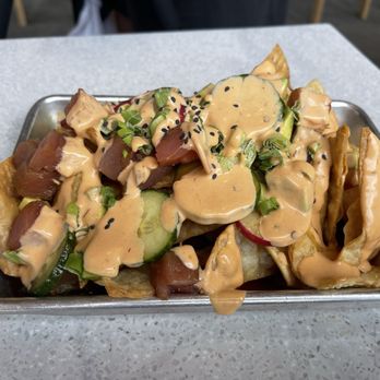 Pure Taco - Ahi Poke Nachos**chips are wonton skins tasty sauce in top - Tacos Near Me - Carlsbad, California Pure Taco - Ahi Poke Nachos**chips are wonton skins tasty sauce in top - Tacos Near Me - Carlsbad, California